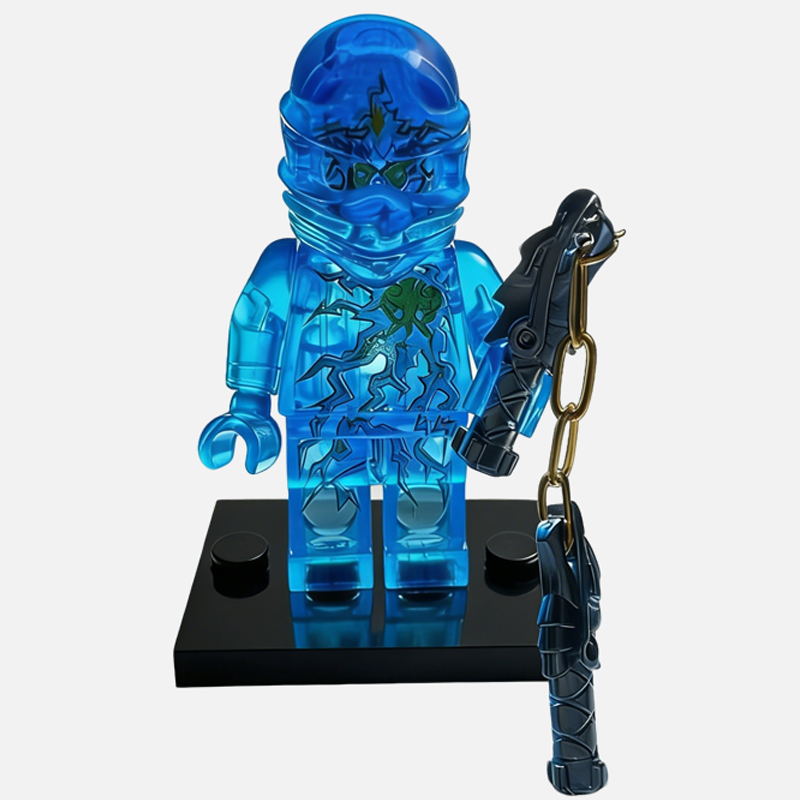 Jay Lightning Ninja Custom Brick-Compatible Mini Figure with Chain