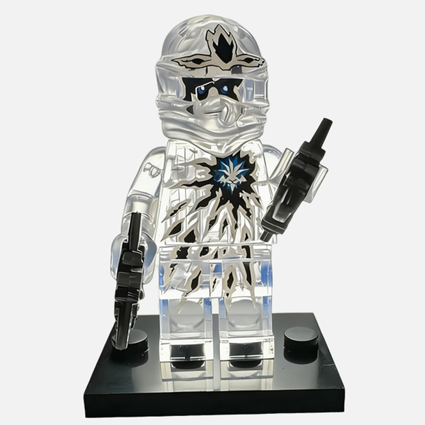 Zane Ice Ninja Custom Brick-Compatible Mini Figure with Dual Blasters