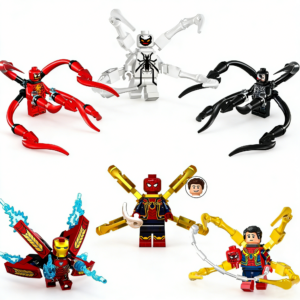 6Pcs Symbiote-Style & Armored Web Hero Minifigure Set with Battle Effect Accessories, Third-Party Building Block Collectible