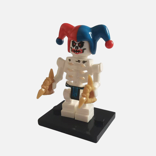 Undead Jester Skeleton Custom Brick-Compatible Mini Figure with Bones