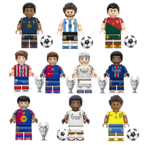 10pcs Football Player Mini Figures Set with Soccer Balls and Trophy Accessories, Brick Compatible Sports Building Toys